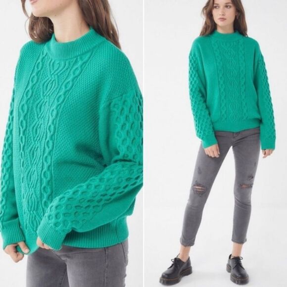 URBAN OUTFITTERS UO Austin Mock-Neck Cable Knit Sweater Green Size XS - Picture 1 of 8